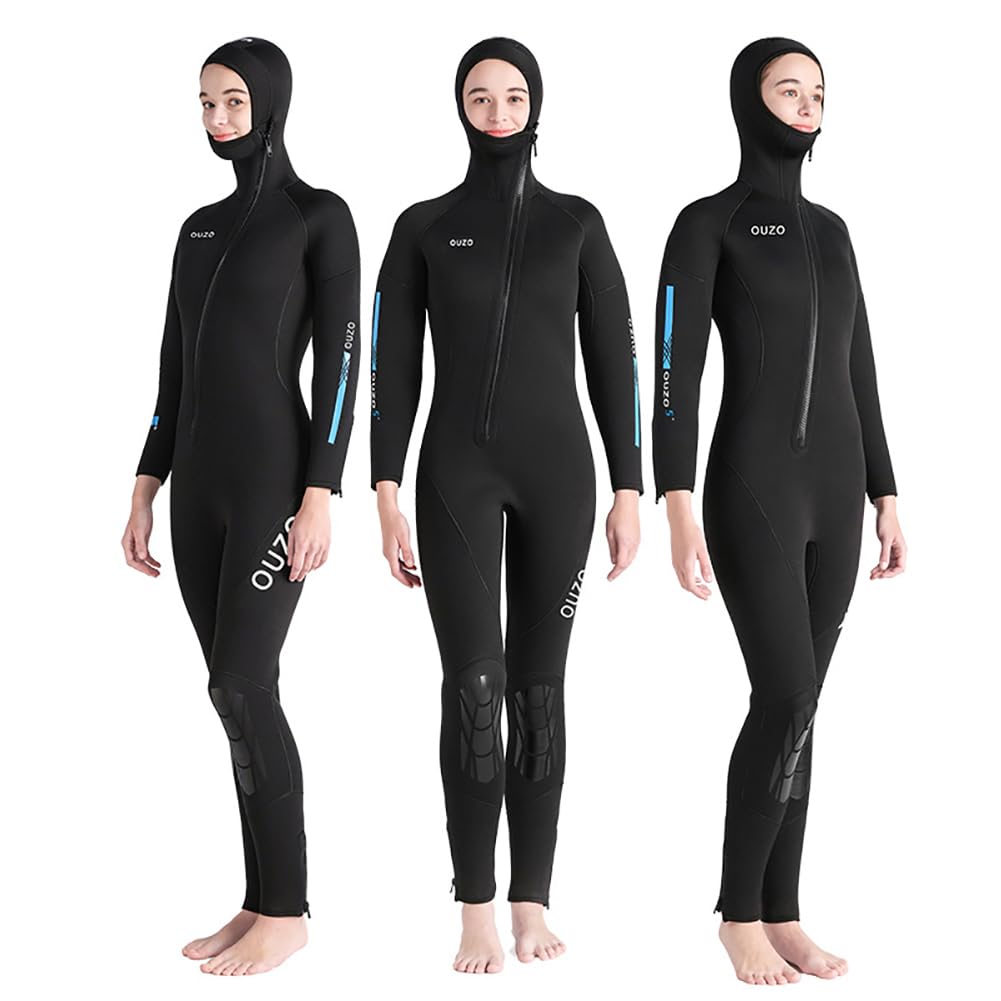 Combinaison De Plongée en Néoprène De 5Mm pour Femmes Et Hommes, avec Fermeture Éclair Frontale, Capuche Intégrée, Idéale pour La Pêche sous-Marine, La Plongée avec Tuba, Le Surf