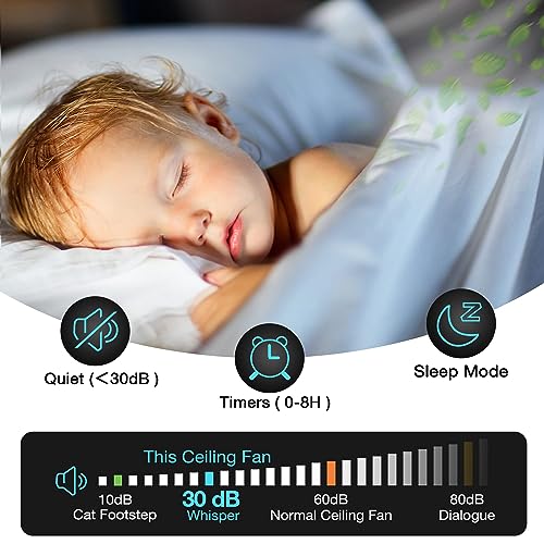 Image of Hoenofly 48 Inch Smart Ceiling Fans with Lights Remote Control,Dimmable LED Light,Outdoor Indoor Modern Ceiling Fan,Quiet DC Motor,WIFI Alexa App Workable,Matte White for Bedroom Living Room Patio