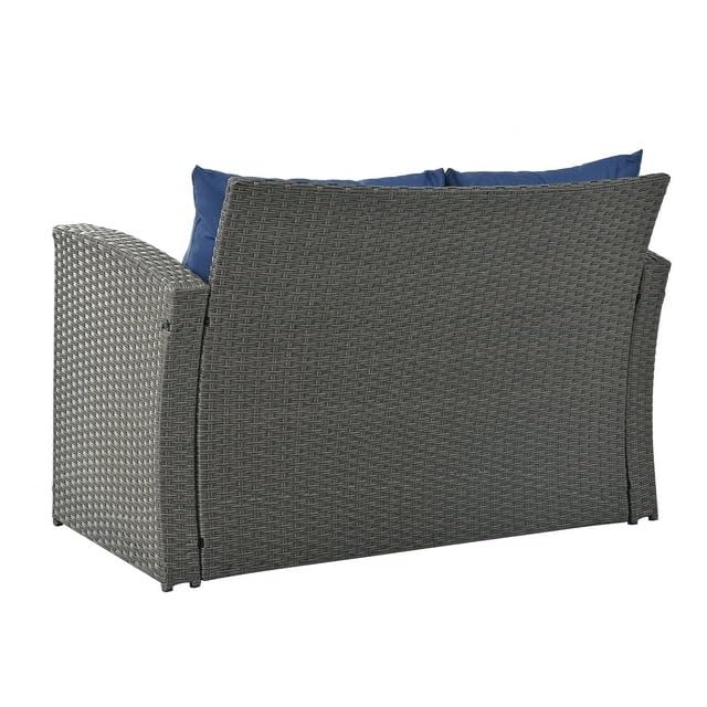 Image of 4 SeaterOutdoor /Patio /Garden /Pool Side /Terrace /Balcony /Porch /Backyard /Living Room /Cane Furniture Sofa Set Wicker Sectional Sofa All-Weather Rattan Conversation Sets(Nevy Blue)