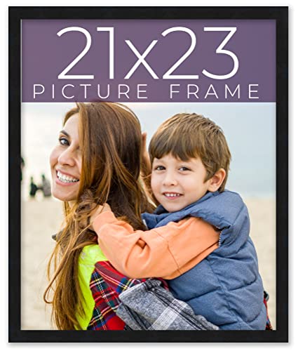 21x23 Frame Black Real Wood Picture Frame Width 0.75 Inches | Interior Frame Depth 0.5 Inches | Noir Classique Mid Century Photo Frame Complete with UV Acrylic, Foam Board Backing & Hanging Hardware