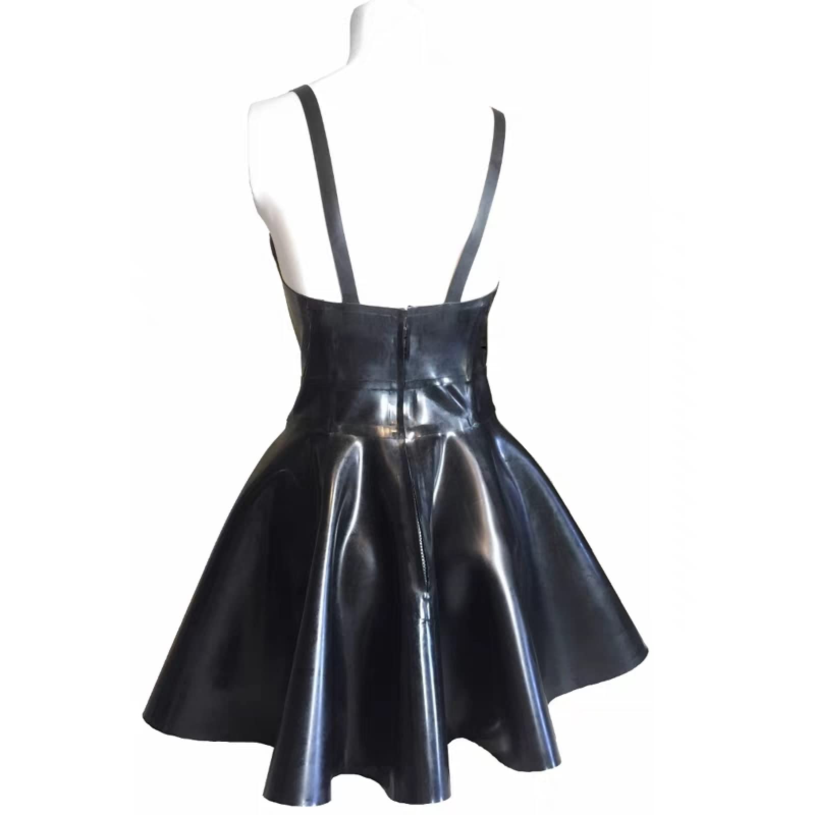 Latex DressFetish Hosenträger, Gummi, offener Rücken, schwarz, Klein