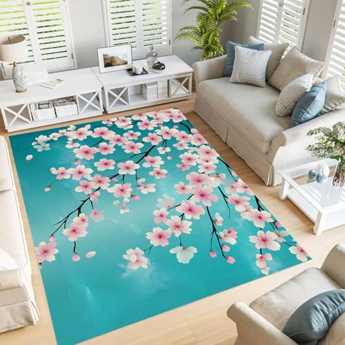 Tapis design moderne fleurs roses résistant et doux pour salle à manger