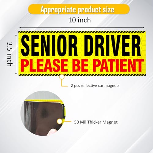 Image of Senior Driver Car Magnet - Reflective Please Be Patient Sign for Vehicle