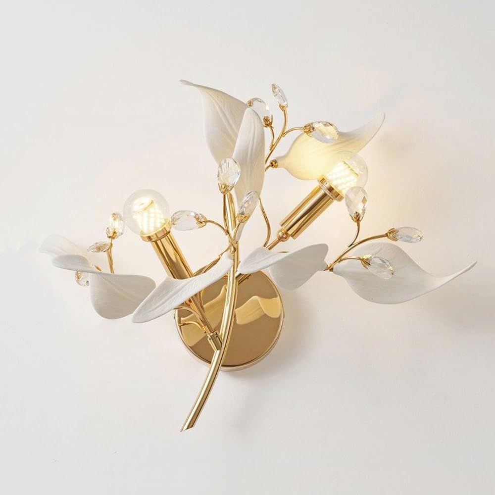 KBUUKYYXouy Bathroom Vanity Wall Mounted Light Fixture Mid Century White Ceramics Wall Sconce Modern Nordic Crystal Wall Lamp Hardwired Gold Wall Lighting for Living Room Hallway Aisle Stairs Bedroom