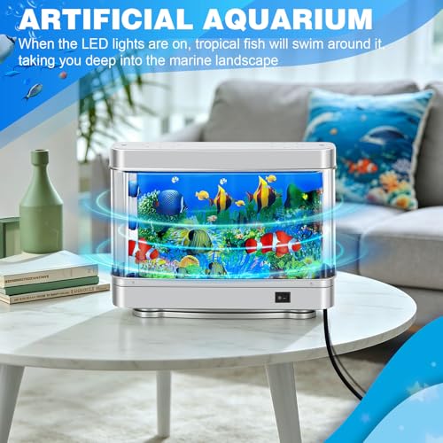 Image of DoubleCare Fake Fish Tank,Virtual Ocean Moving Fish lamp,Fake Aquarium Decor,Realistic Artificial Aquarium Decorations for Bedroom & Office(Sliver)