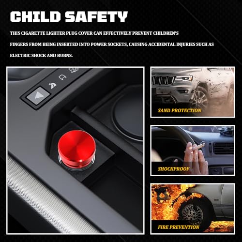 Image of Cigarette Lighter Cover, Dustproof Car Cigarette Lighter Plug Parts, Aluminum Plugs Cover, Waterproof Dustproof Cigarette Lighter Socket Cap for SUV Truck with 12V Power Source (Red)