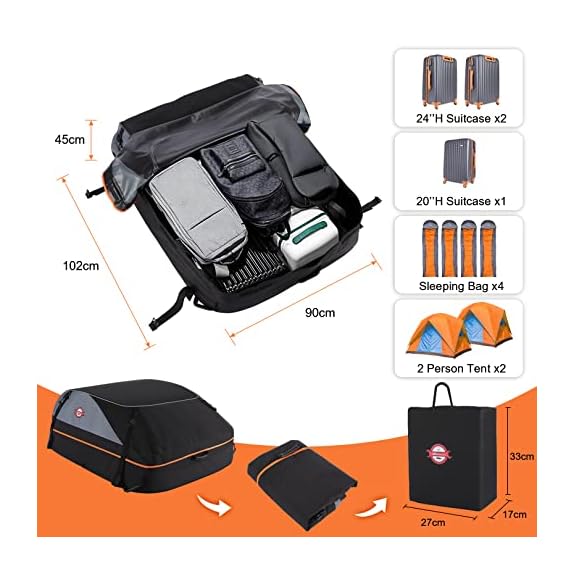 Coffre de Toit Sailnovo 425 litres - Résistant, Pliable et Imperméable pour Tous Véhicules