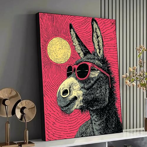 Tableau sur toile âne avec lunettes 50x70cm cadre intérieur de décoration rétro