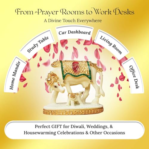 Image of Ekhasa Kamdhenu Cow with Calf Vastu Idol | Gomatha Cow and Calf Statue for Pooja | Resin Cow Calf Idol for Home Decor, Vastu, Feng Shui, Pooja Room, Good Luck, Gift for Griha Pravesh Ceremony