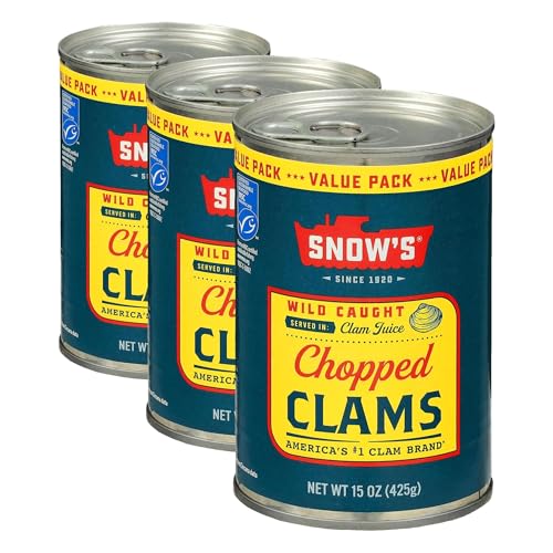 Image of Snow's Wild Caught Chopped Clams Canned, 15 oz Can - Served in Clam Juice - 4g Protein Per Serving - Gluten Free, Keto Friendly, 99% Fat Free (Pack of 3)