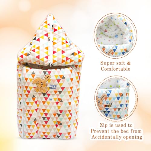 Image of Mee Mee 3 in 1 Baby Bed, Sleeping Bag & Carry Nest, Rabbit Embroidery, Shearing Finish & Cotton Soft from Inside, Machine Washable & Portable Bassinet, 0M+, Orange