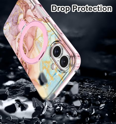 Lamcase for iPhone 16 Case with Magnetic Invisible Ring Stand [Compatible with MagSafe], Full Body Rugged Slim Women Men Girl Shockproof Marble Pattern Design Case, Rose Gold - image 8