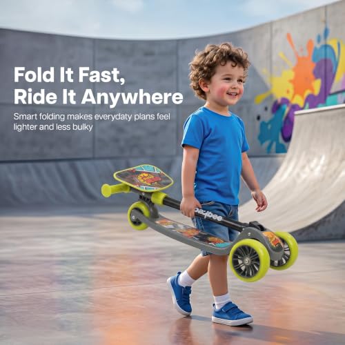 Image of Baybee Trickster Baby Kick Scooter for Kids | Foldable 3 Wheel Kids Scooter with 4 Height Adjustable & Foot Brake | Runner Scooters with Magic Board | Skate Scooter for 2+ Years Boy Girl (Grey /Green)