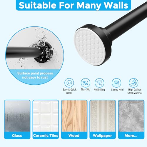 Image of MEXAU Black Shower Curtain Rod 40-183 Inch | Adjustable 1.26 Inch Diameter Tension Curtain Rod No Drill, Tension Rod for Window, Bedroom, Bathroom, Outdoor, Room Divider