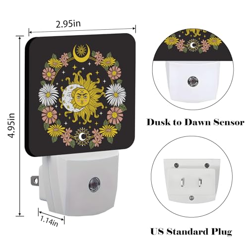 Image of Sun and Moon Flowers Night Light,Plug-in Nightlights Auto Sensor Night Lamp Dusk-to-Dawn Lamp Home Decor for Nursery Children Girls Boys