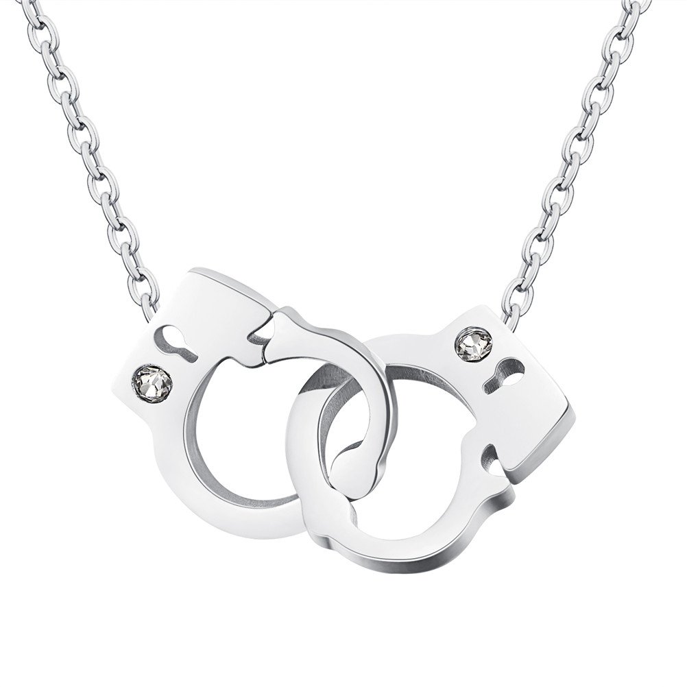 Women's Stainless Steel Mini Lockable Handcuffs Pendant Necklace, Rose Gold and Silver