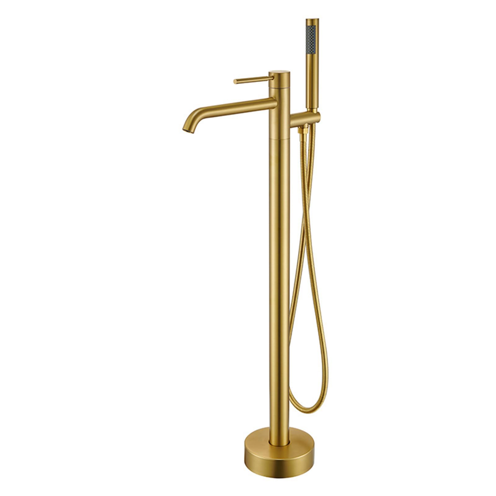 SBCGFY Modern Black Bath Mixer Tap With Shower - 360° Rotatable Freestanding Tub Faucet, Single Handle Waterfall Bathroom Tap For Luxurious Bathtub Experience,Brushed Gold
