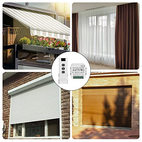 Funk Rolladensteuerung Nachrüstset, Funk Schalter für Rolladen, Jalousien, Markisen, Bestehend aus RF Fernbedienung + Empfänger Modul, Bis 100m Reichweite