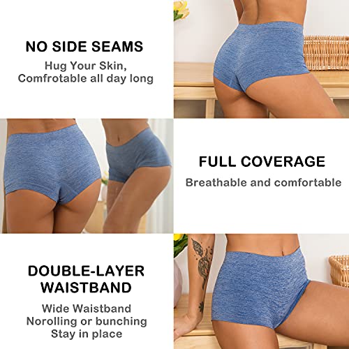 Image of Ruxia Women's Seamless Boyshort Panties Nylon Spandex Underwear Stretch Boxer Briefs Pack of 5