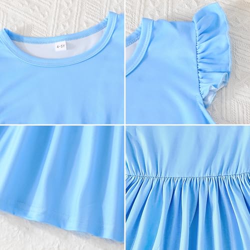 Image of Toddler Little Girls Casual Dresses Short Sleeve Crew Neck Graphic Cartoon Dress for 2-8 Years