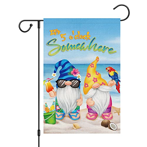 Bandiera Da Giardino Summer Sunshine Gnome Welcome Beach 30X45Cm Bandiera Vacanza Colorato Stagionali Striscione Per Prato Sport Esterni