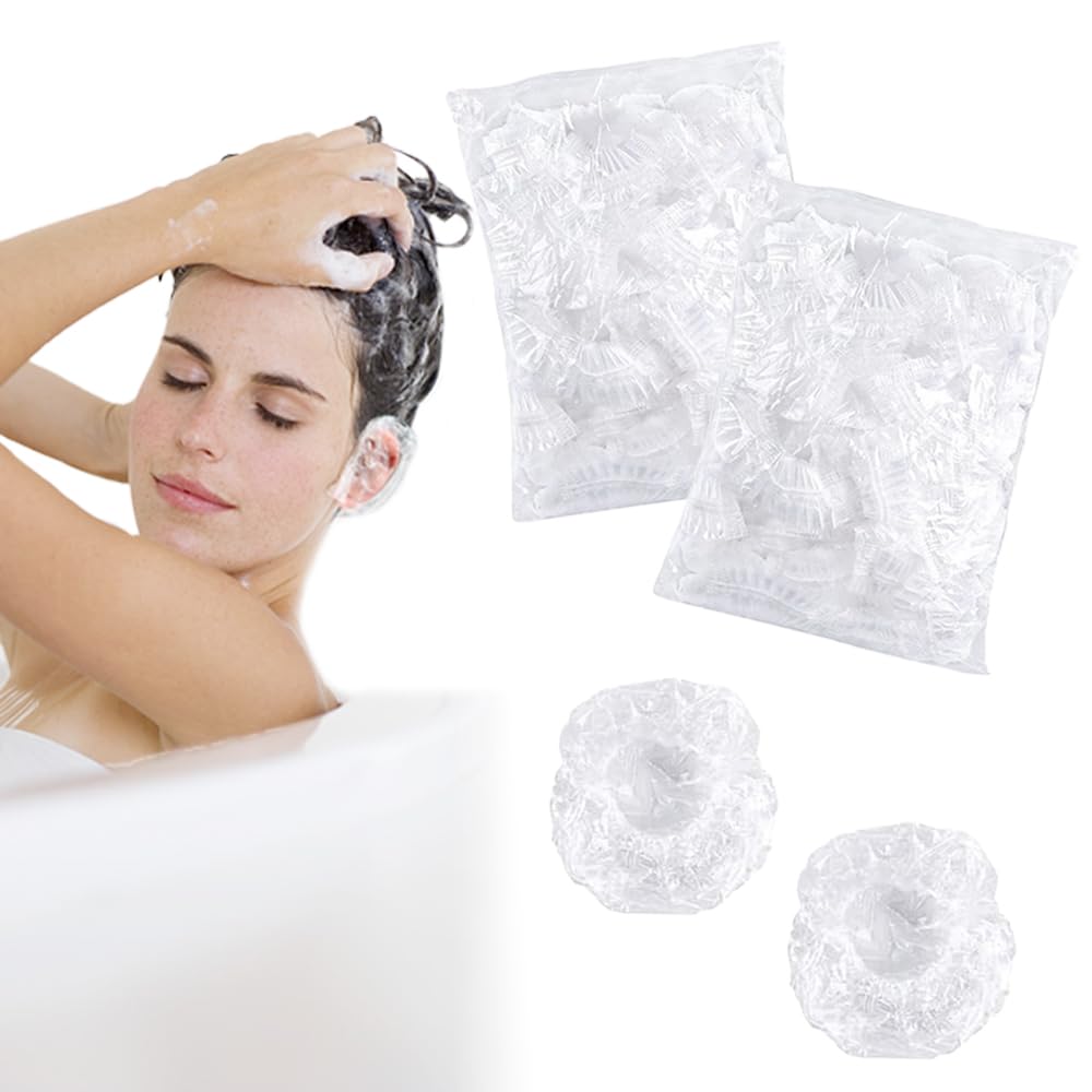 TRKETK 200 Pcs Disposable Ear Covers for Shower Waterproof Ear Covers Caps Bathing Ear Cover Caps Clear Disposable Ear Protectors Plastic Elastic Waterproof Ear Covers for Shower Spa Hotel Hair Salon