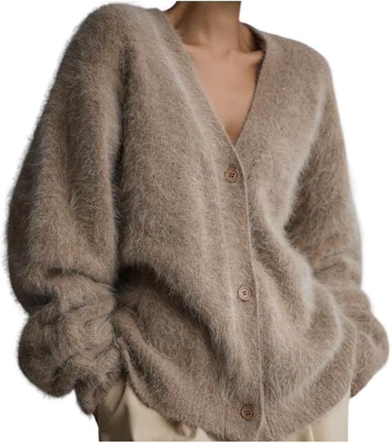 Womens Fuzzy Cardigan Sweaters V Neck Long Sleeve Button Down Trendy Oversized Slouchy Knit Sweater Coats