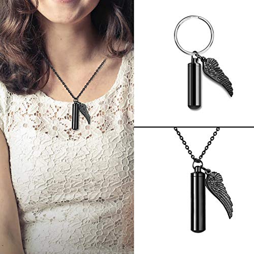 Dletay Cylinder Cremation Urn Necklace for Ashes Memorial Keepsake Pendant with Angel Wing Stainless Steel Remembrance Jewelry3