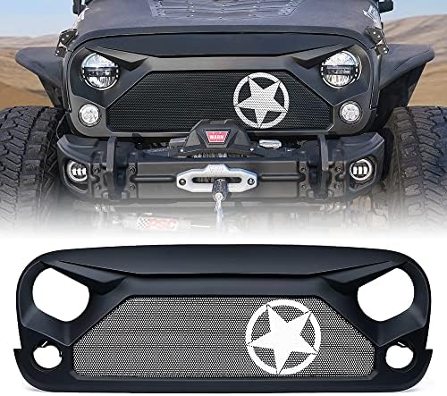 Xprite Front Grill Matte Black Gladiator Vader Grille with Star Steel Mesh Compatible with 2007-2018 Jeep Rubicon Sahara Sport JK JKU