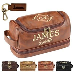 Personalized Toiletry Bag for Men, Custom Toiletries Shaving Bag Travel Pouch, Engraved Monogrammed Leather Cosmetic Hygiene Bag, Ideas Gifts for Men, Him, Dad, Husband, Boyfriend, Groomsmen, Birthday