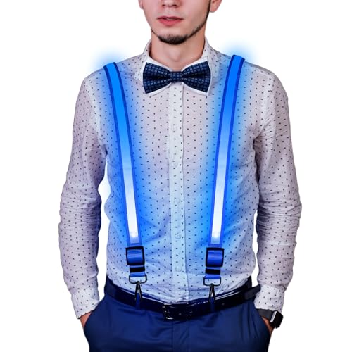 DQGHQME Light Up Suspenders for Men LED Glow Party Suspenders USB Rechargeable Neon Outfits for Rave Bar Selfie Cosplay