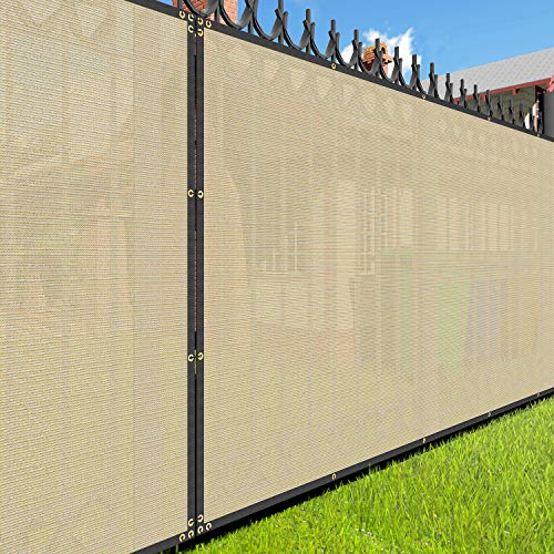 E&K Sunrise 5' x 266' Beige Fence Privacy Screen, Commercial Outdoor Backyard Shade Windscreen Mesh Fabric 3 Years Warranty (Customized Set of 4