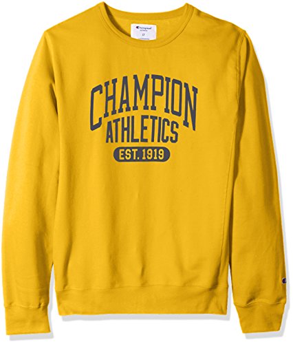 Champion Men's Big and Tall Fleece Ls Crew with Screen Print, Gold, 2X