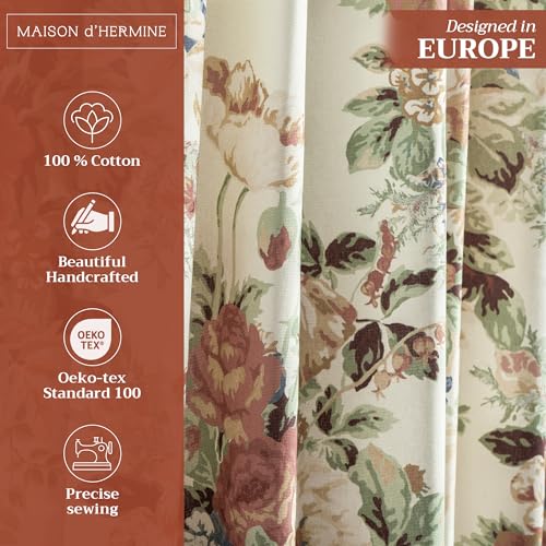 Image of Maison d' Hermine Curtains for Living Room 100% Cotton 50 inchx96 inch (Pack of 1) | 96 inches long Light Filtering Curtains for Windows Bedroom with Rod and Loop Pockets - Abbeville