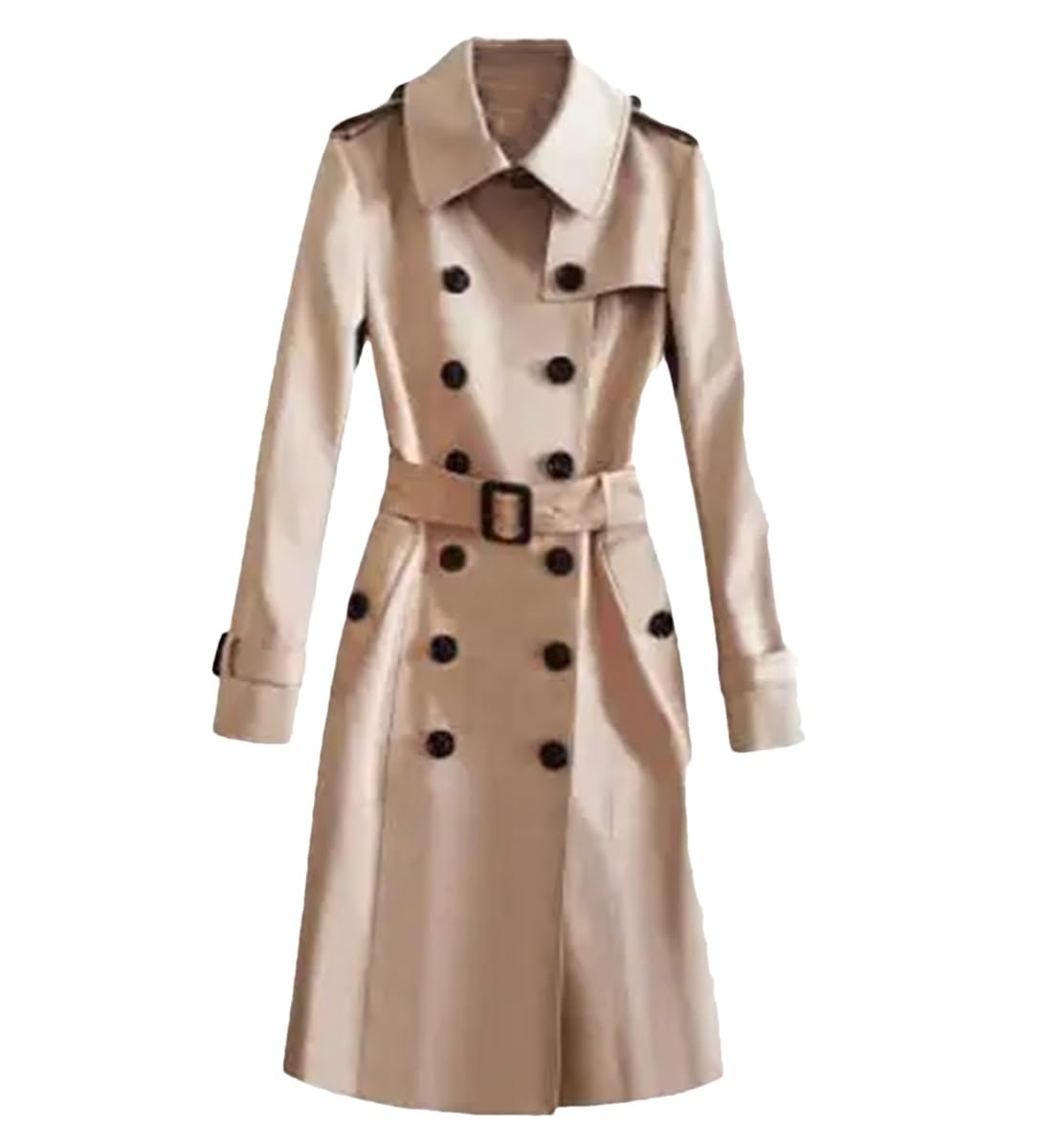 Generic Women Casual Solid Color Double Breasted Jacket Outwear Fashion Sashes Office Coat Epaulet Design Long Trench