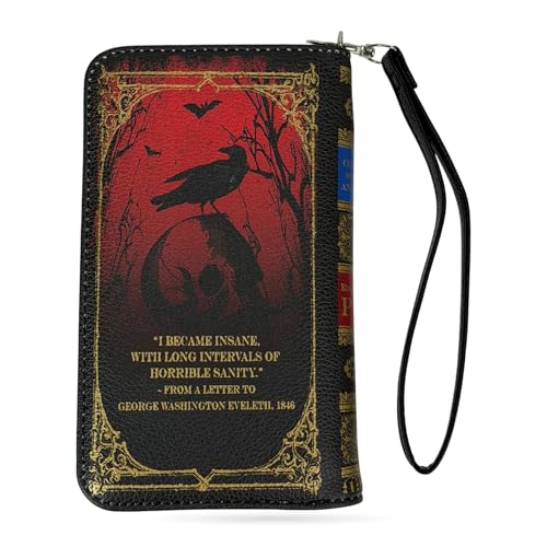 Image of Women's Bifold Wallet Edgar Allan Poe Gothic Book Wristlet, Black 7 Inch