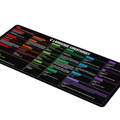 Image of C Programming Language Cheat Sheet Mouse Mat KMH Mouse Pad for Coders, Developers, Large Desk Mat, C Basics Mousepad Essential Computer Accessories for Study, Work, and Reference Purposes