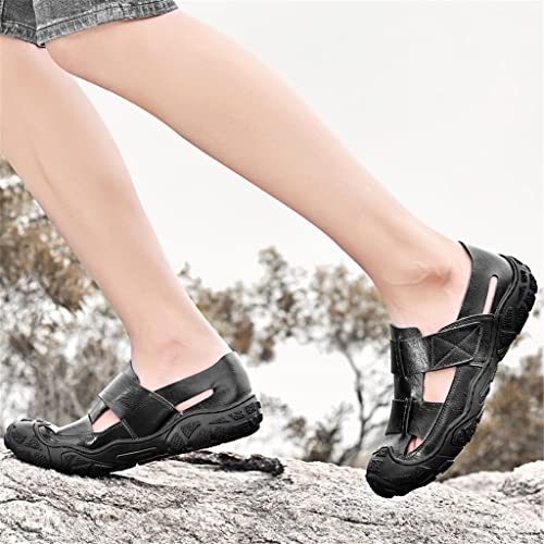 Men's Leather Sandals Handmade Sandals Fashion Casual Beach Outdoor Walking Slippers(D,46 Code)3