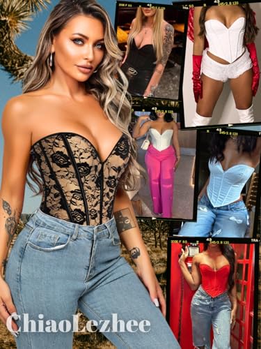 Image of ChiaoLezhee Heart Corset Top For Women, Sexy Concert Outfits Going Out, Strapless Crop Top, Overbust Bustier