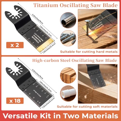 Oscillating Tool Blade Kit, 20PCS Universal Multitool Blades Multi Tools Titanium Blade for Wood Plastic Metal (20) by Bequemhaus - Image 3