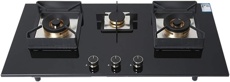 Household Three-Burner Gas Stove, 5Kw Firepower Five Explosion-Proof Tempered Glass Panel Ng/Lpg Convertible (Copper Liquefied gas) (Copper Natural gas)