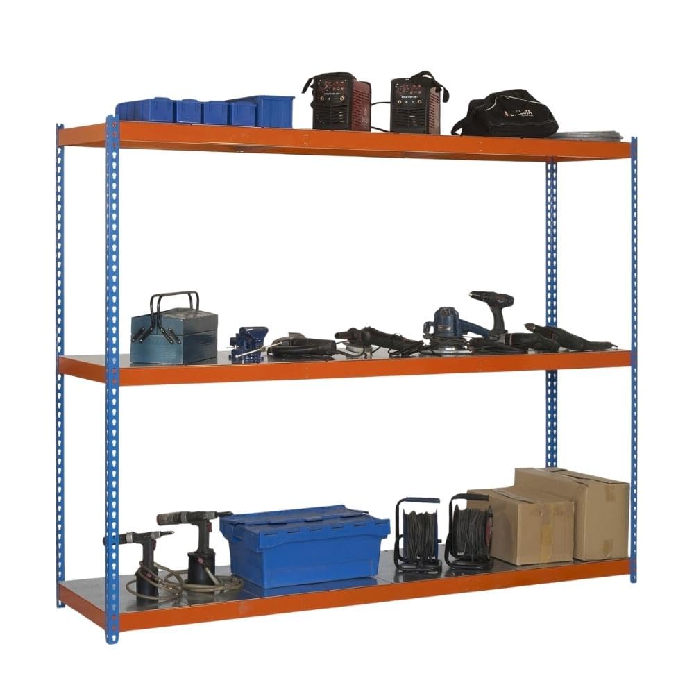 PROREGAL Schwerlastregal MID Metal YETI Three | HxBxT 150x120x60cm | Fachlast 400kg | Blau-Orange | Regal Standregal Werkstattregal Lagerregal Kellerregal