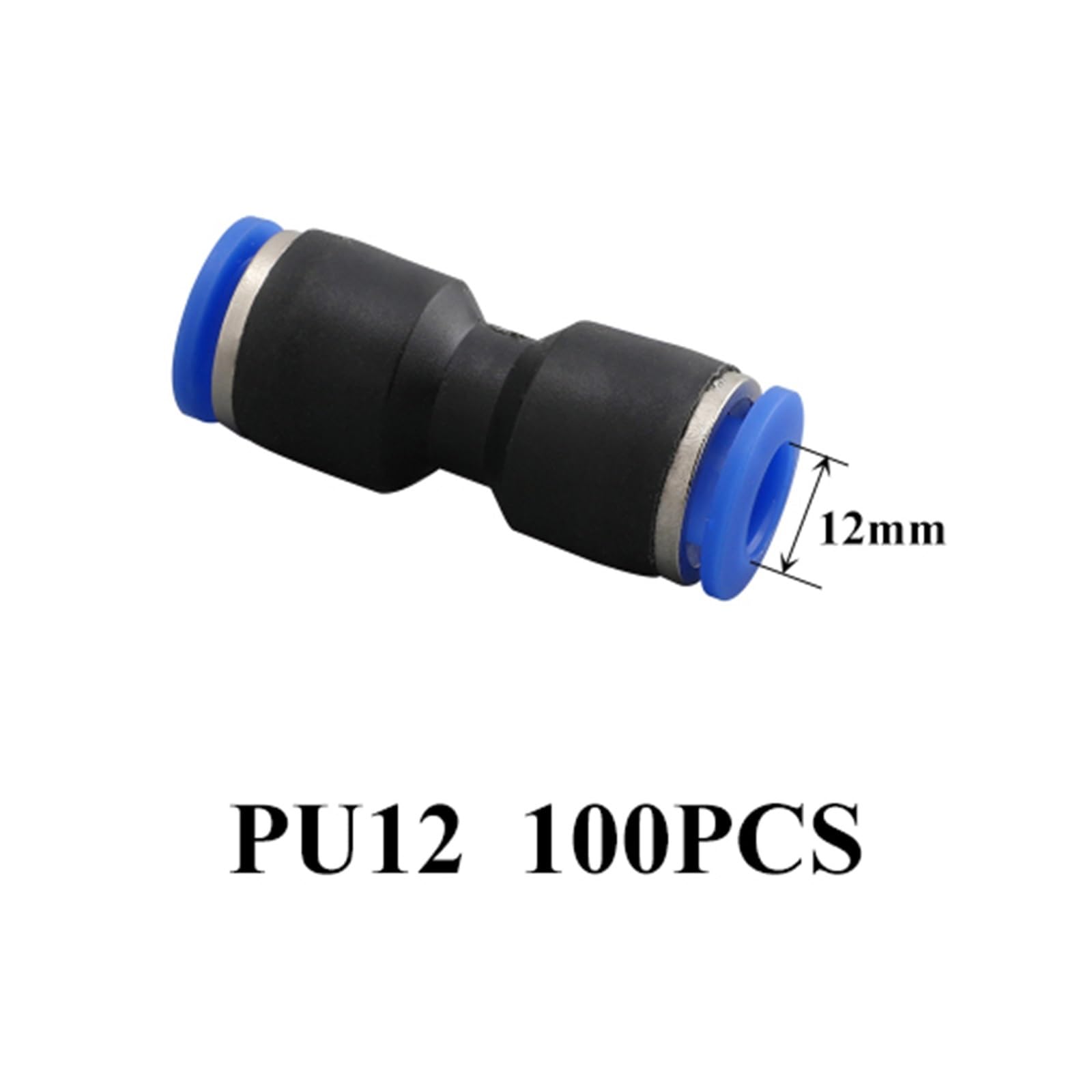 Tubo de conexión neumática de paso recto, 100 piezas de conexión neumática de PU de 4 mm a 16 mm, tubo de manguera de agua y aire, conectores de plástico rápidos de gas rectos a presión(Pu12(100pcs))