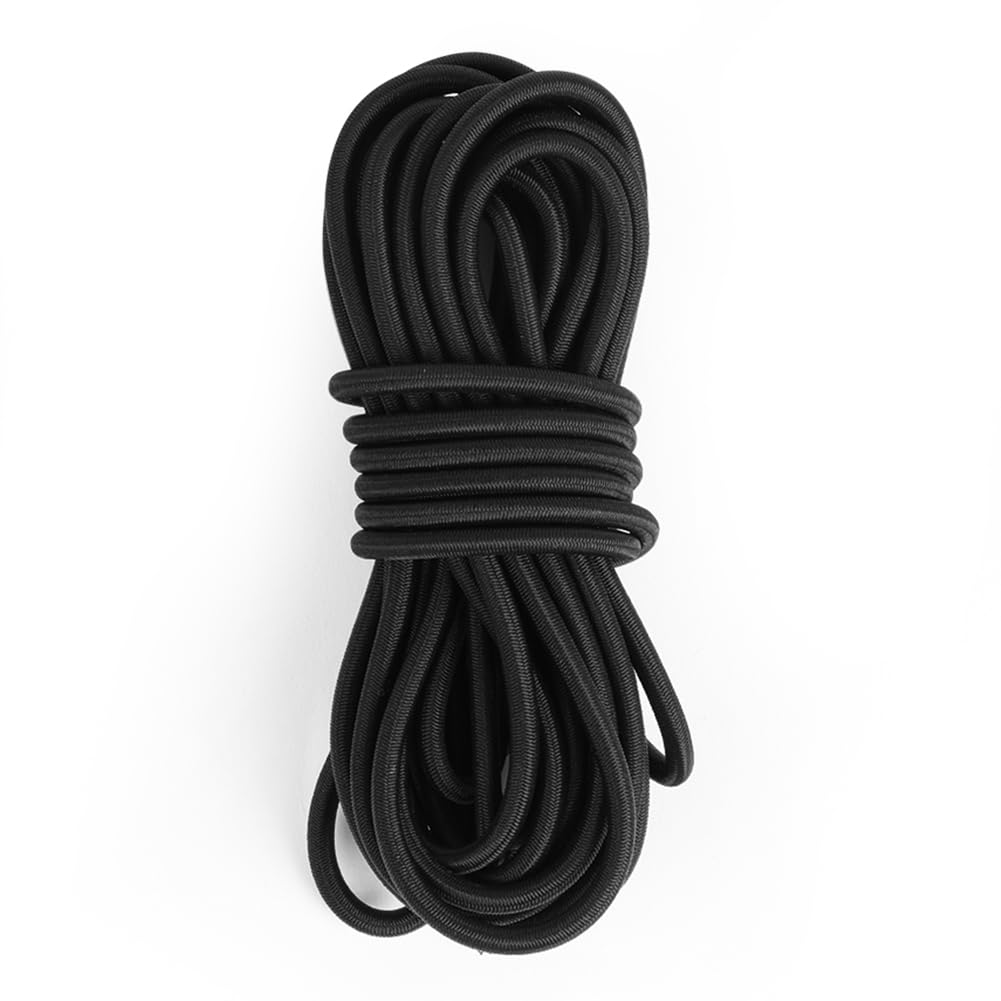 NUTKIT Bungee Cords, 4mm x 10M Elastic Shock Cord, Heavy Elastic Bungee Rope Shock Cord for Trailer, Tarpaulin, Tent Pole, Kayak and Backpack DIY Projects - Black
