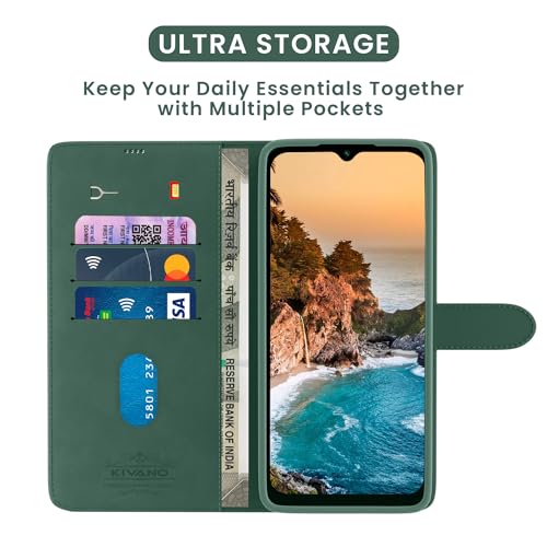 Image of KIVANO LUXE for Motorola G96 5G / Motorola Edge 50 Fusion 5G Luxury Handmade Leather Magnetic Flip Folio Case | Card Holder & Kickstand | Slim Protective Cover | Unisex - Green