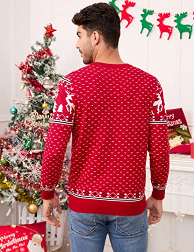 Image of MISSKY Family Christmas Sweater Crew Neck Reindeer Snowflakes Knitted Pullover for Women /Men /Kids