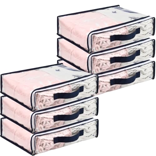 TMBMLPP Clear PVC Clothes Storage Bags 6pcs Clothes Storage Bags with Zips Clothes Storage Bag Organizer with Reinforced Handle Underbed Storage bags for Sweater Clothes Bed Sheet Bedding