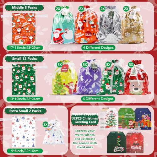 Koncci 32Pcs Drawstring Christmas Bags, Assorted Sizes Large Medium Small - Image 3