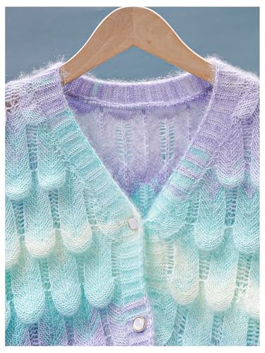 Image of SHENHE Girl's Ombre Cardigan Sweater V Neck Button Downt Knitted Long Sleeve Cardigan Top 10 Years