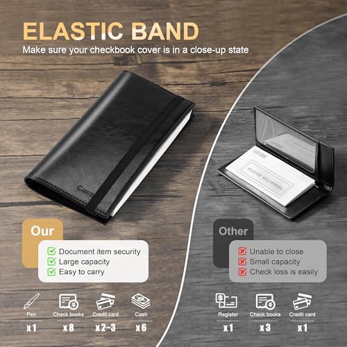 Image of CASMONAL Checkbook Covers for Personal Checkbook Holder RFID Premium Vegan Leather Checkbook Cover for Duplicate Checks